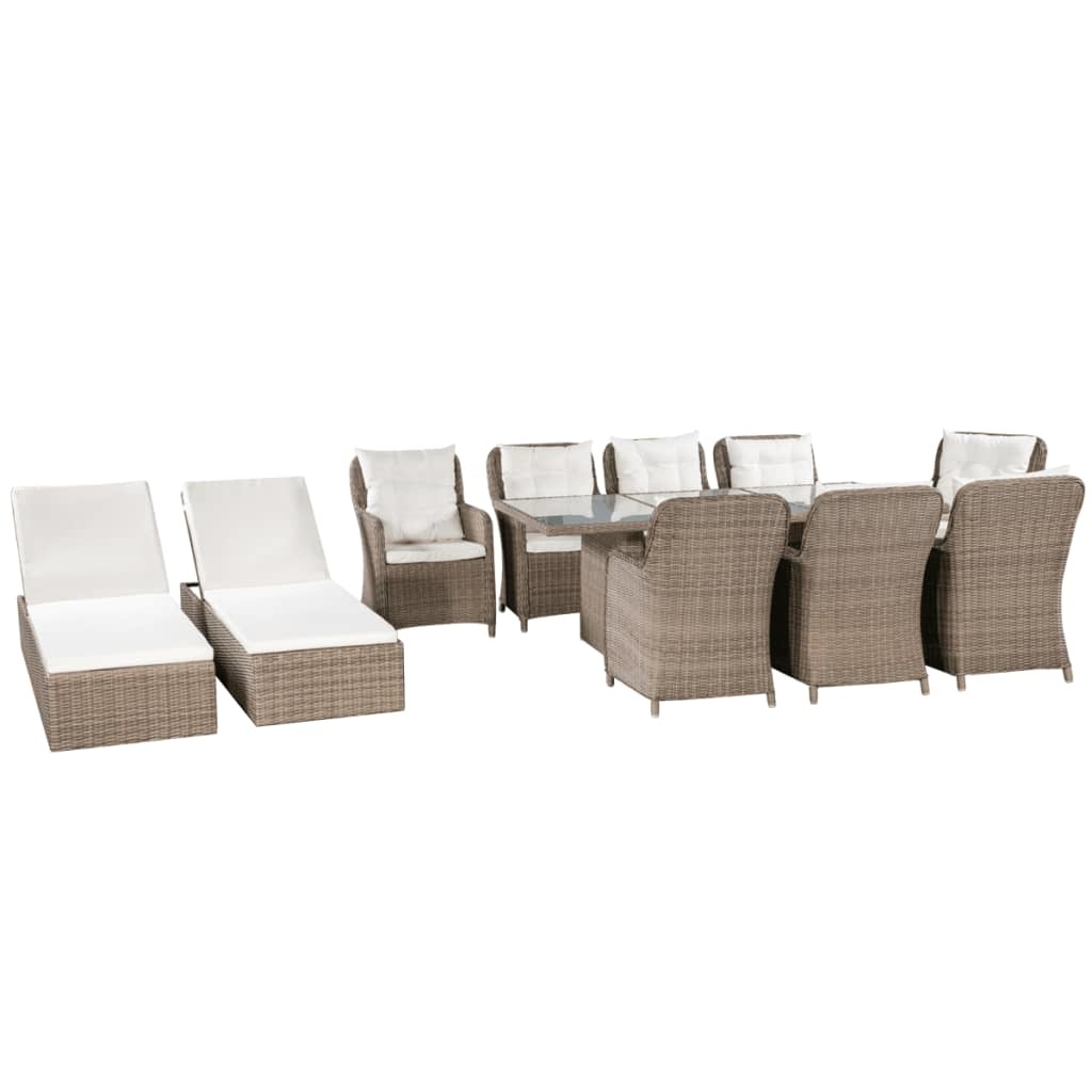 vidaXL 11-delige Tuinset poly rattan bruin