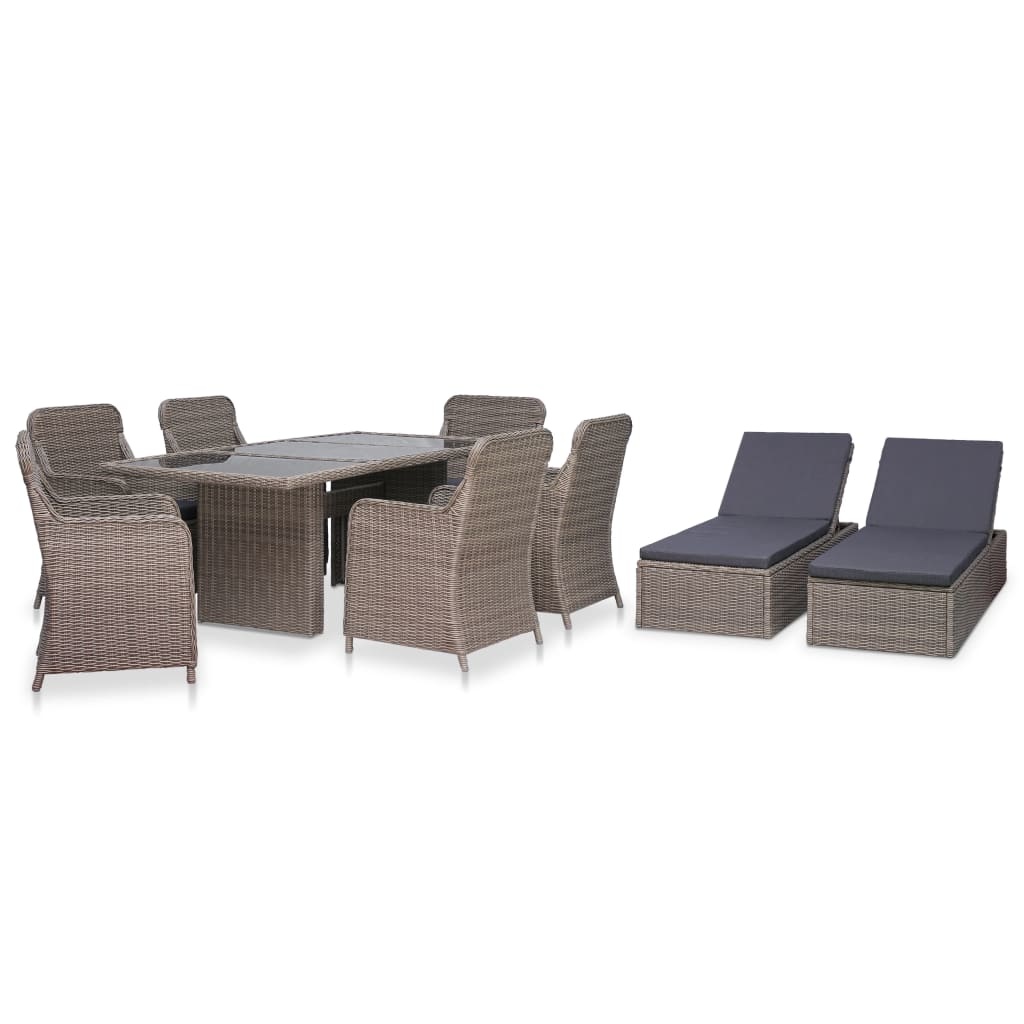 VidaXL 9-delige Tuinset poly rattan bruin