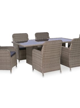 vidaXL 7-delige Tuinset poly rattan bruin