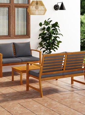 VidaXL 3-delige Loungeset met kussens massief acaciahout