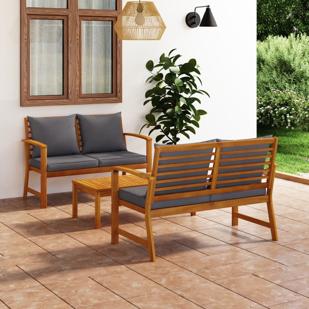 VidaXL 3-delige Loungeset met kussens massief acaciahout