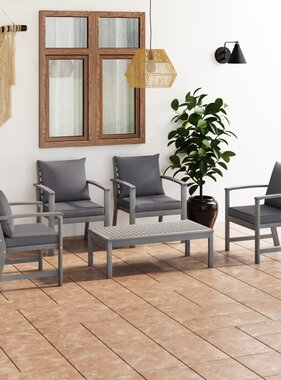 VidaXL 5-delige Loungeset met kussens massief acaciahout grijs