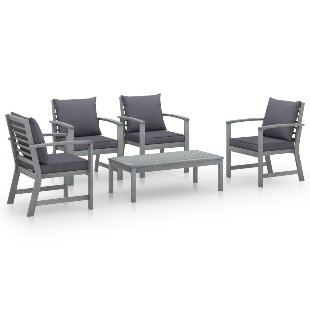 VidaXL 5-delige Loungeset met kussens massief acaciahout grijs