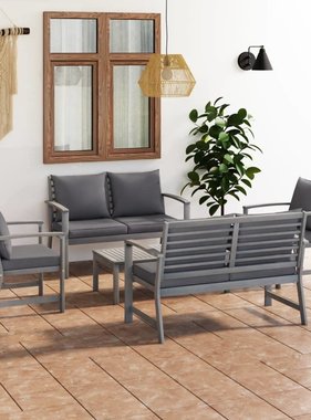 VidaXL 5-delige Loungeset met kussens massief acaciahout grijs
