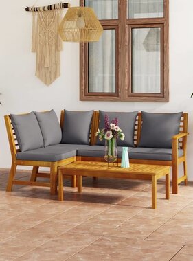 VidaXL 4-delige Loungeset met kussens massief acaciahout