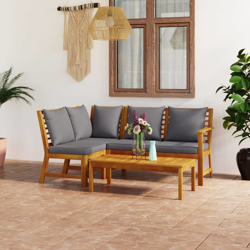 VidaXL 4-delige Loungeset met kussens massief acaciahout