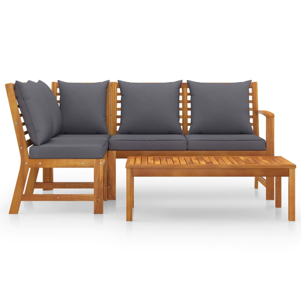 VidaXL 4-delige Loungeset met kussens massief acaciahout