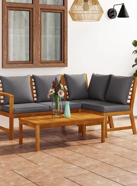 VidaXL 4-delige Loungeset met kussens massief acaciahout