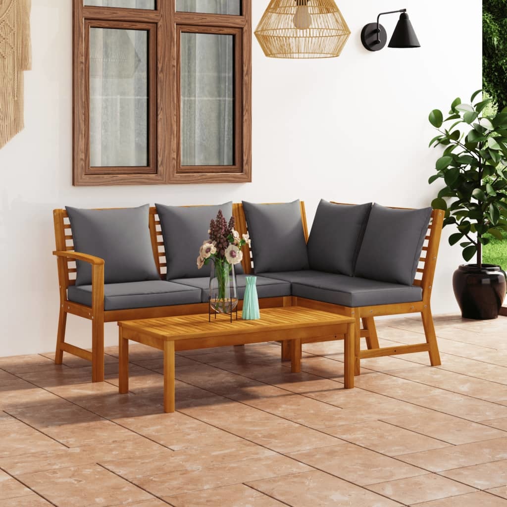 VidaXL 4-delige Loungeset met kussens massief acaciahout