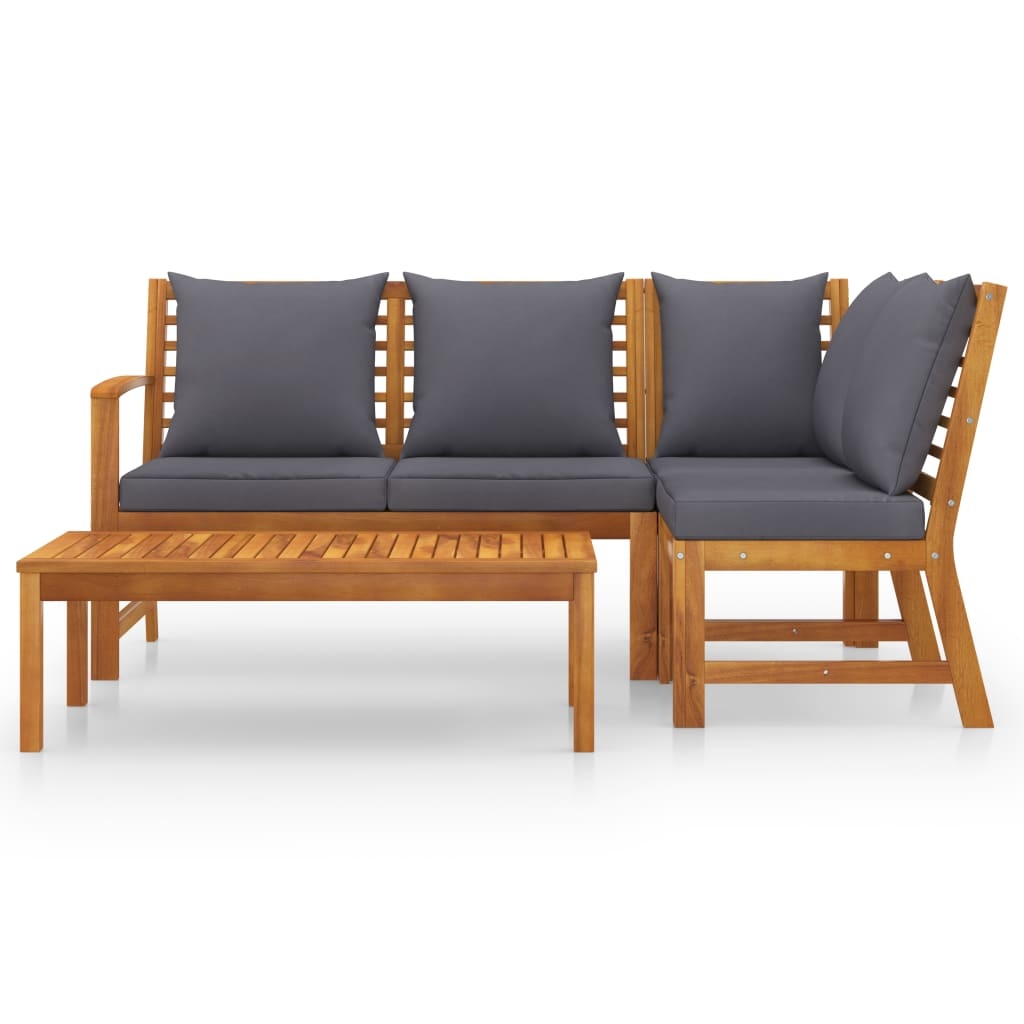 VidaXL 4-delige Loungeset met kussens massief acaciahout