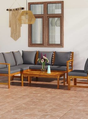 VidaXL 5-delige Loungeset met kussens massief acaciahout