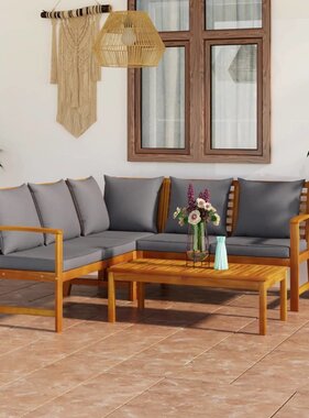 VidaXL 4-delige Loungeset met kussens massief acaciahout