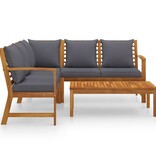 VidaXL 4-delige Loungeset met kussens massief acaciahout