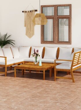 VidaXL 9-delige Loungeset met kussens massief acaciahout crème