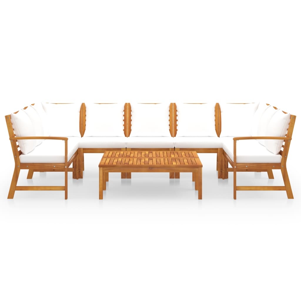 VidaXL 9-delige Loungeset met kussens massief acaciahout crème