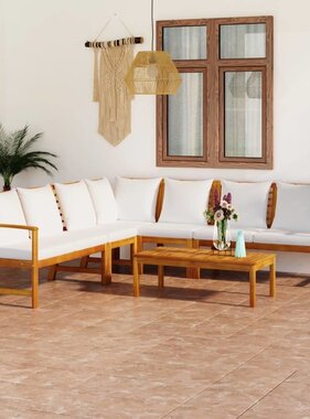 VidaXL 6-delige Loungeset met kussens massief acaciahout crème