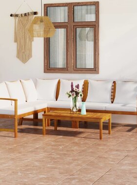 VidaXL 5-delige Loungeset met kussens massief acaciahout crème