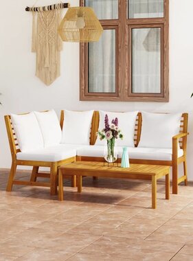 VidaXL 4-delige Loungeset met kussens massief acaciahout crème