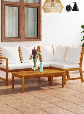 VidaXL 4-delige Loungeset met kussens massief acaciahout crème