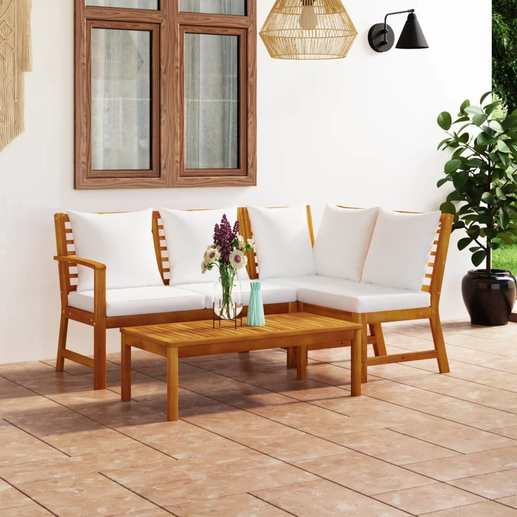VidaXL 4-delige Loungeset met kussens massief acaciahout crème