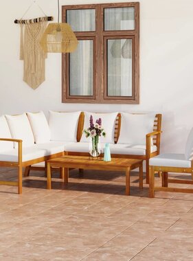 VidaXL 5-delige Loungeset met kussens massief acaciahout crème