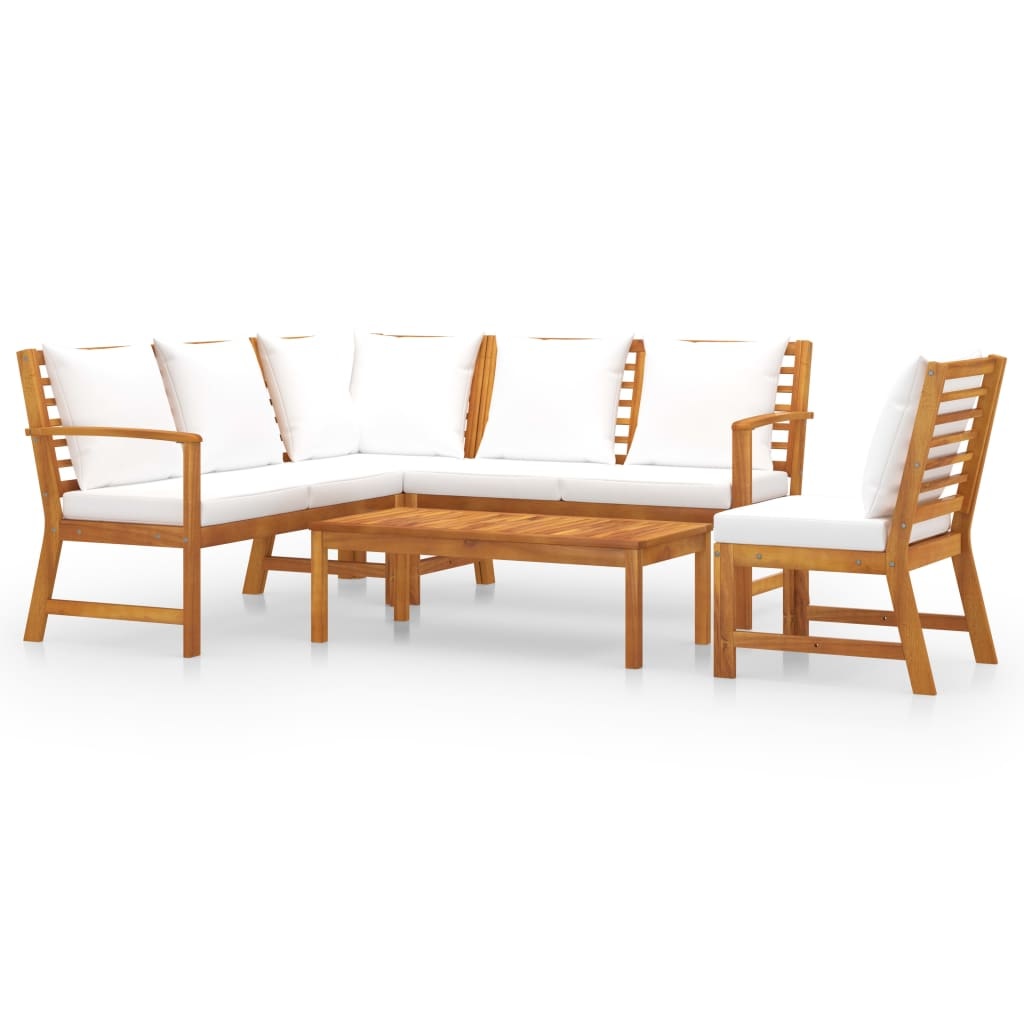 VidaXL 5-delige Loungeset met kussens massief acaciahout crème