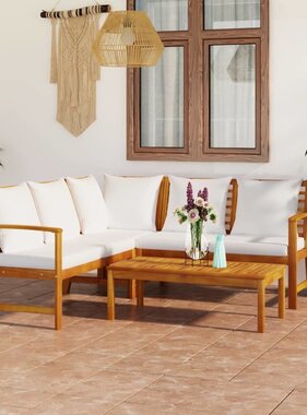 VidaXL 4-delige Loungeset met kussens massief acaciahout crème