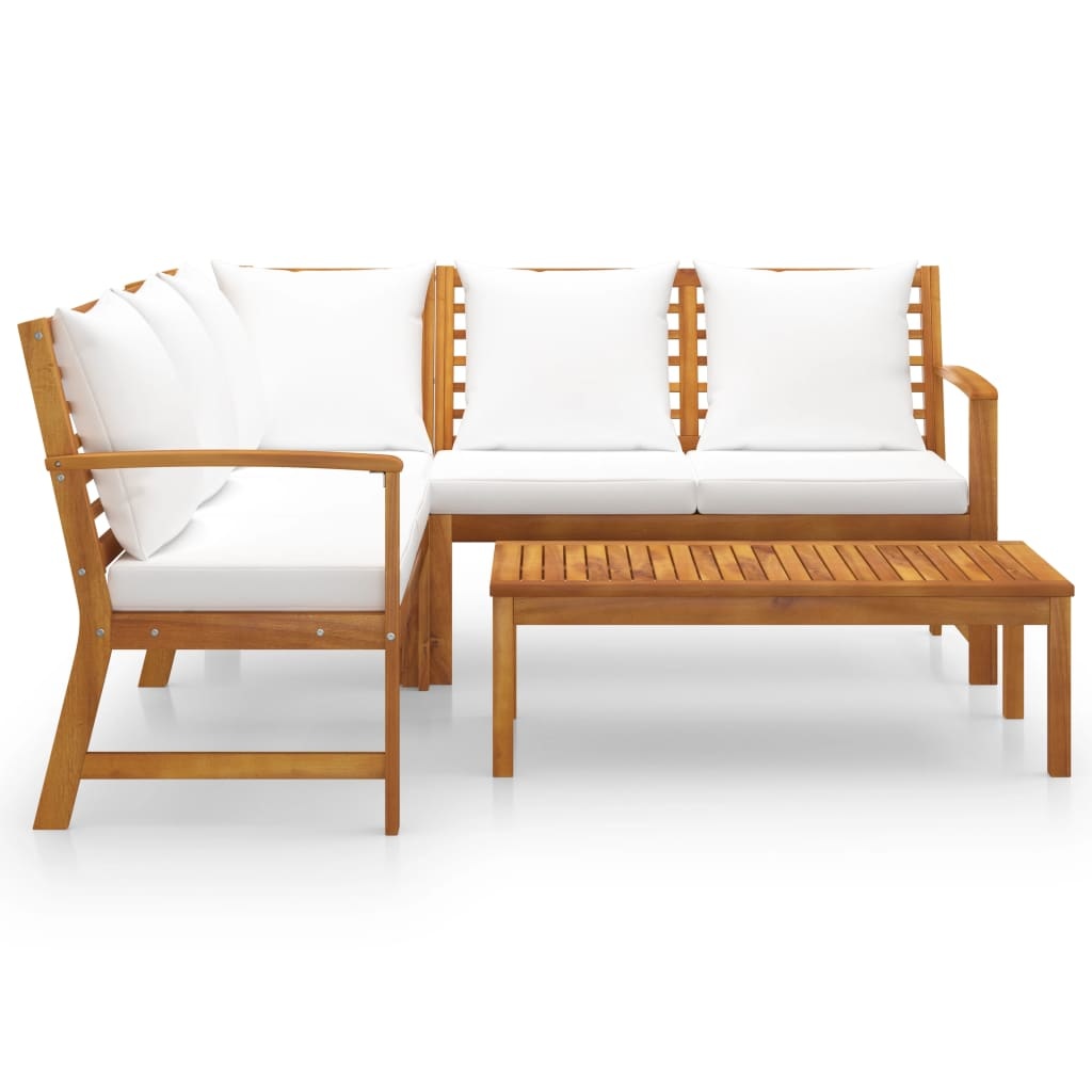 VidaXL 4-delige Loungeset met kussens massief acaciahout crème