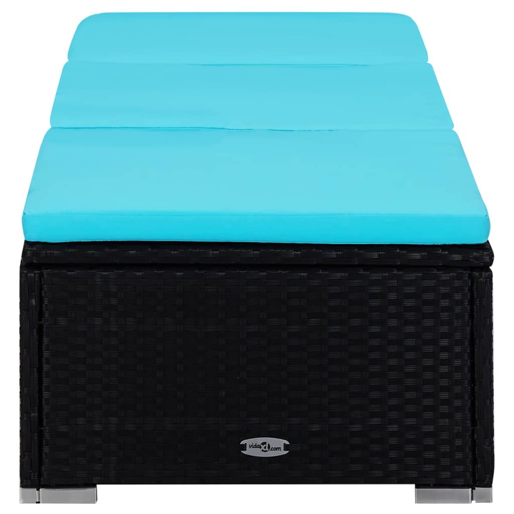 VidaXL 3-delige Ligbeddenset met theetafel poly rattan zwart