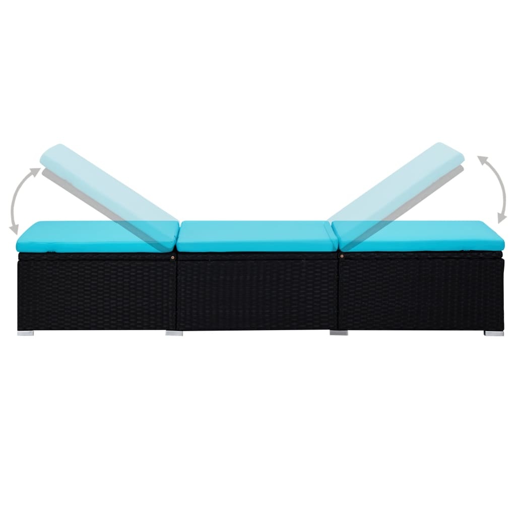VidaXL 3-delige Ligbeddenset met theetafel poly rattan zwart