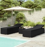 VidaXL 3-delige Ligbeddenset met theetafel poly rattan zwart