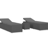 VidaXL 3-delige Ligbeddenset met theetafel poly rattan zwart