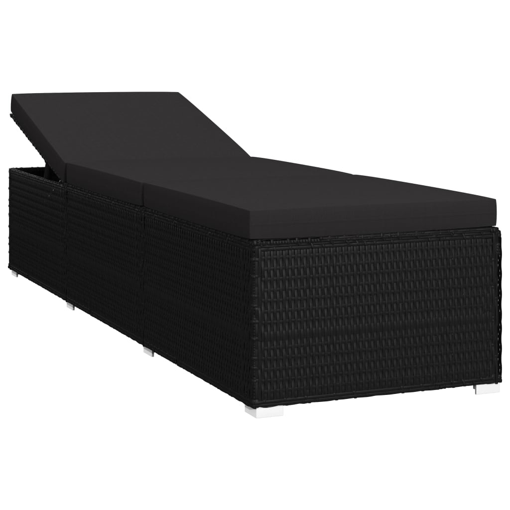 vidaXL 3-delige Ligbeddenset met theetafel poly rattan zwart