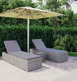 VidaXL 3-delige Ligbeddenset met theetafel poly rattan grijs