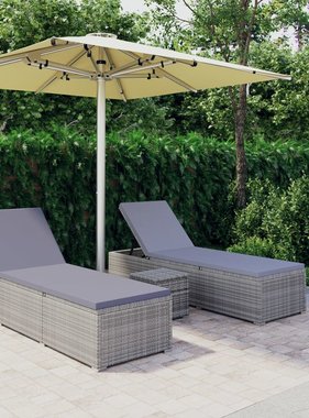 vidaXL 3-delige Ligbeddenset met theetafel poly rattan grijs