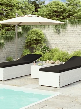 VidaXL 3-delige Ligbeddenset met theetafel poly rattan wit