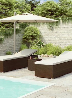 VidaXL 3-delige Ligbeddenset met theetafel poly rattan bruin