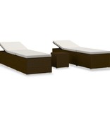 VidaXL 3-delige Ligbeddenset met theetafel poly rattan bruin