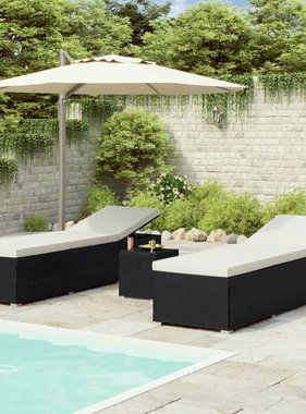 VidaXL 3-delige Ligbeddenset met theetafel poly rattan zwart