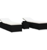 VidaXL 3-delige Ligbeddenset met theetafel poly rattan zwart