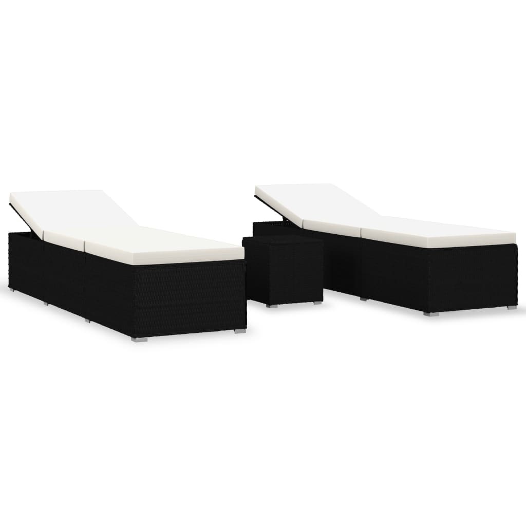 VidaXL 3-delige Ligbeddenset met theetafel poly rattan zwart