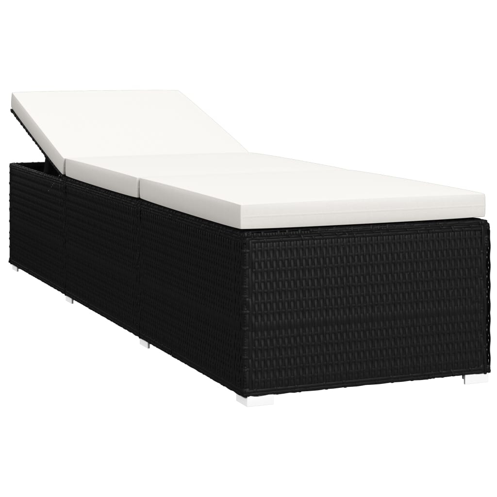 VidaXL 3-delige Ligbeddenset met theetafel poly rattan zwart