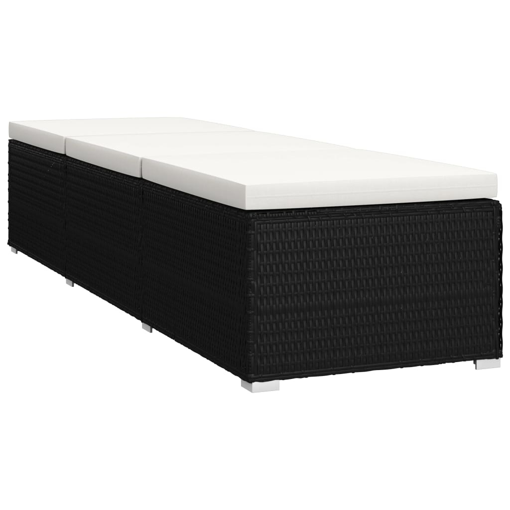 VidaXL 3-delige Ligbeddenset met theetafel poly rattan zwart