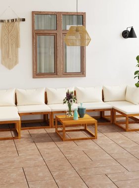 VidaXL 8-delige Loungeset met kussens massief acaciahout crème