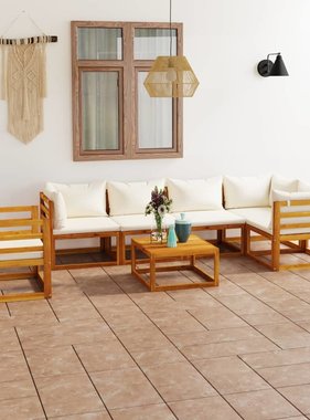 VidaXL 7-delige Loungeset met kussens massief acaciahout crème