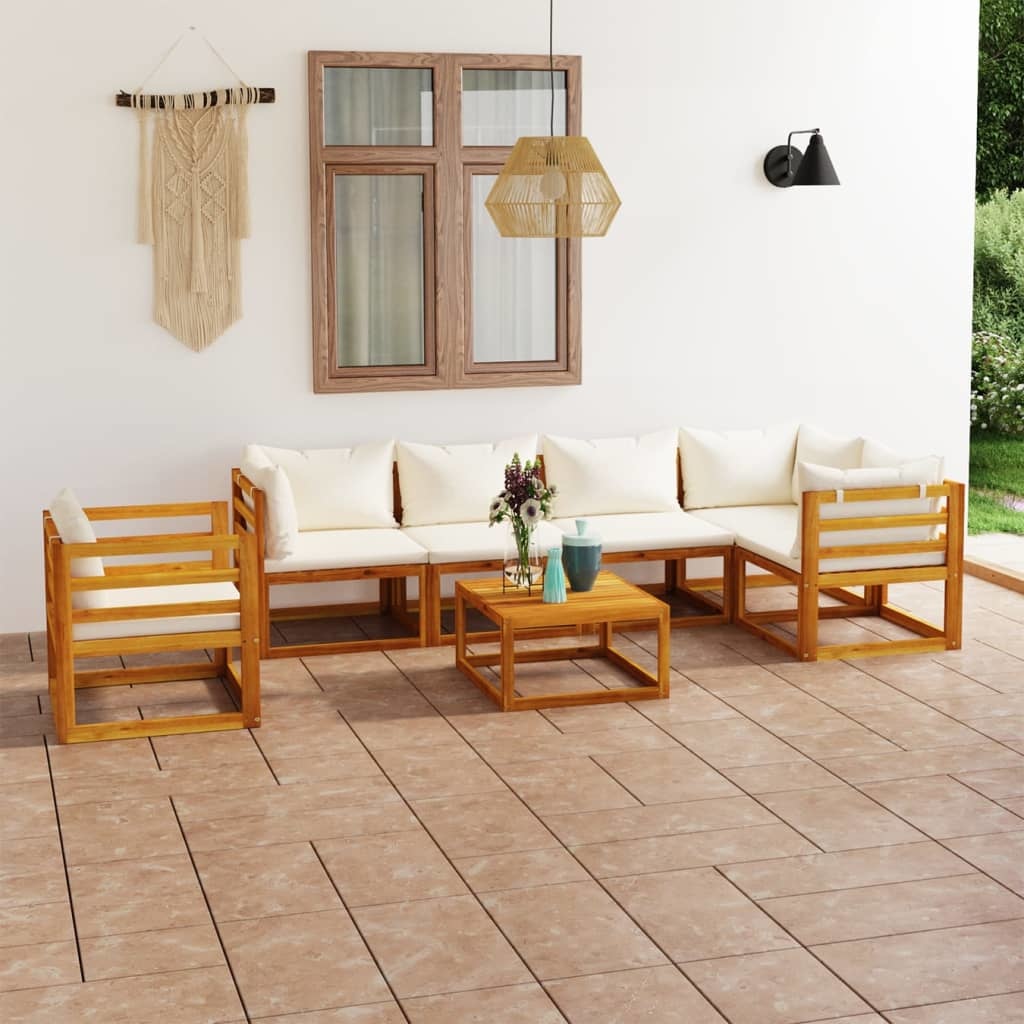VidaXL 7-delige Loungeset met kussens massief acaciahout crème