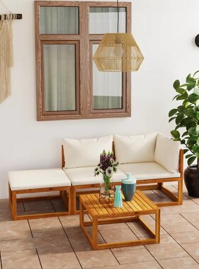 VidaXL 4-delige Loungeset met kussens massief acaciahout crème