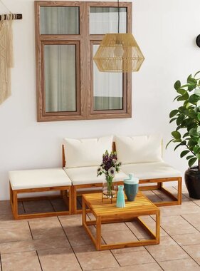 VidaXL 4-delige Loungeset met kussens massief acaciahout crème