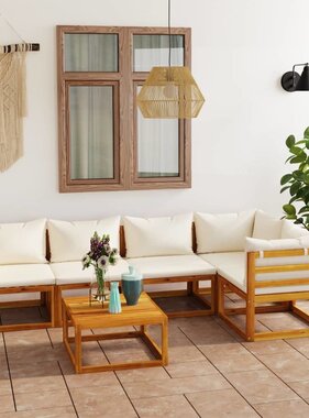 VidaXL 6-delige Loungeset met kussens massief acaciahout crème