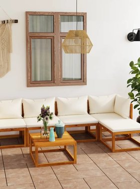 VidaXL 6-delige Loungeset met kussens massief acaciahout crème